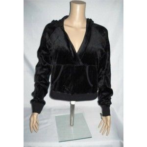 SELF ESTEEM Shirt Jacket Top Junior Sizes Black Velour Cropped Hooded NOS